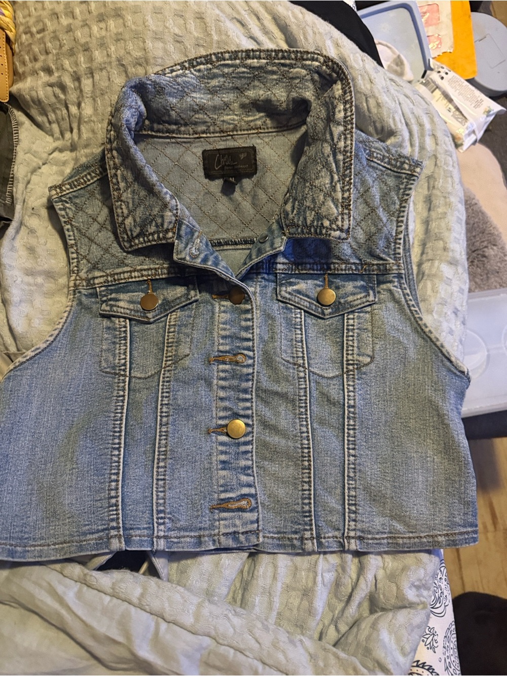 Light Blue Denim Cropped Vest